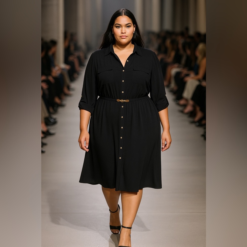 Always Indigo Black Button Front Belted Shirt Dress Women’s Size 3X